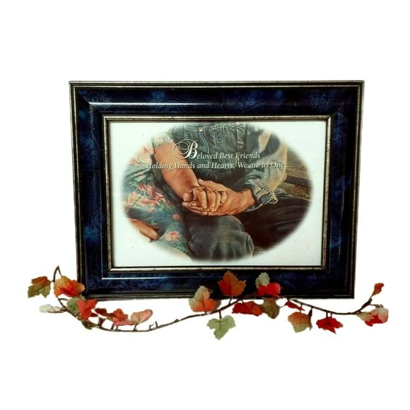 Farmer Couple Framed Print Love Inscription VTG Decor 💙 - Picture 1 of 9